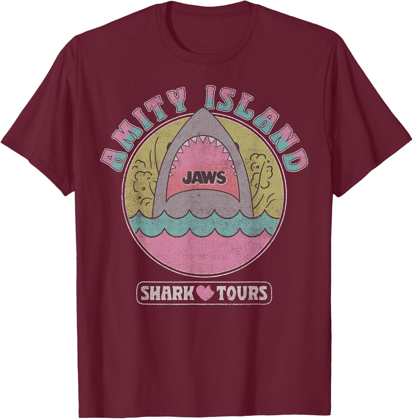 Jaws Amity Island Shark Tours T-Shirt - T-Shirt | Maroon