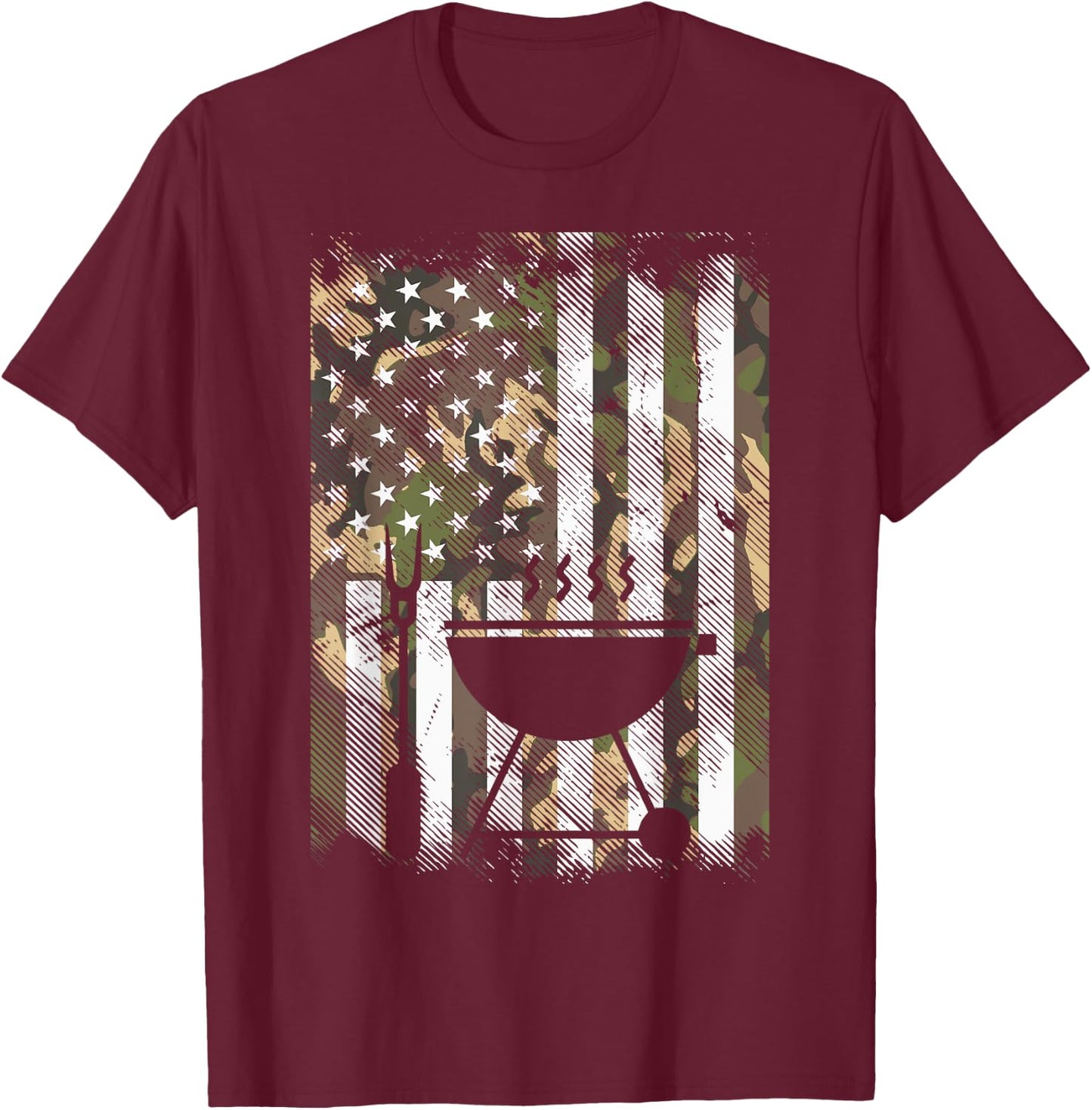 Camo US Flag Bbq Grill Vintage Grilling Smoking Patriotic T-Shirt - T-Shirt | Maroon