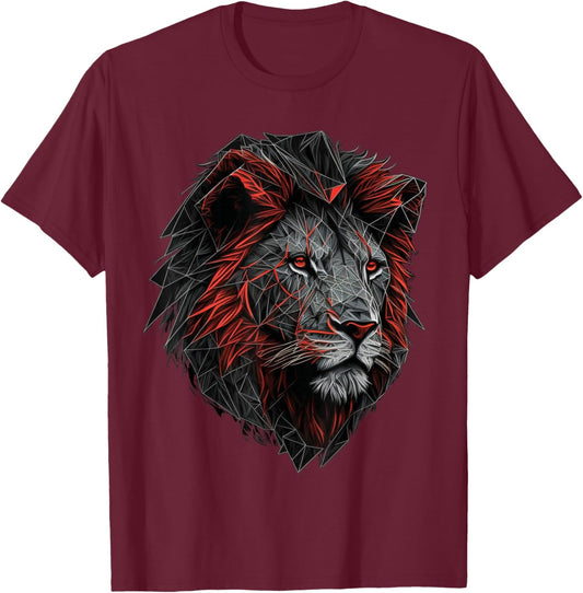 Lion Animal Print Art Polygon Lion T-Shirt - T-Shirt | Maroon
