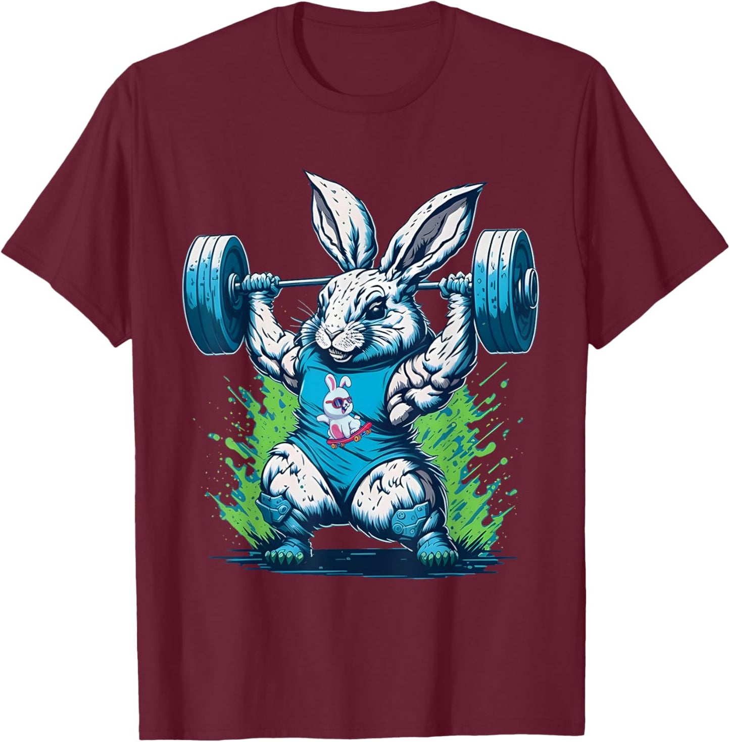 Bunny Lifting Weights Gym Rabbit Fitness Weightlifting T-Shirt - T-Shirt | Maroon
