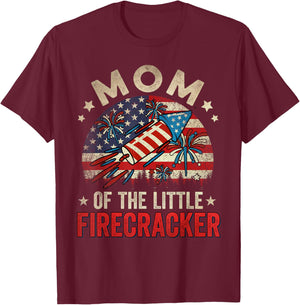 4th Of July Birthday Mom Mommy Of The Little Firecracker Women Men T-Shirt - T-Shirt | Maroon