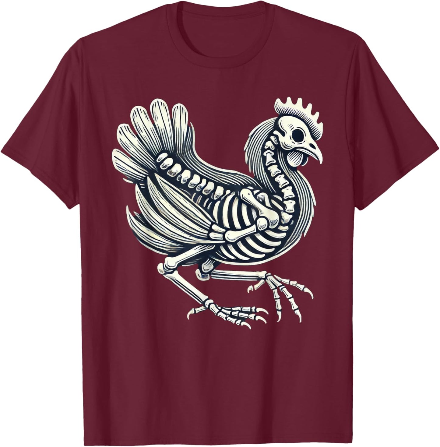 Chicken Skeleton Halloween T-Shirt - T-Shirt | Maroon