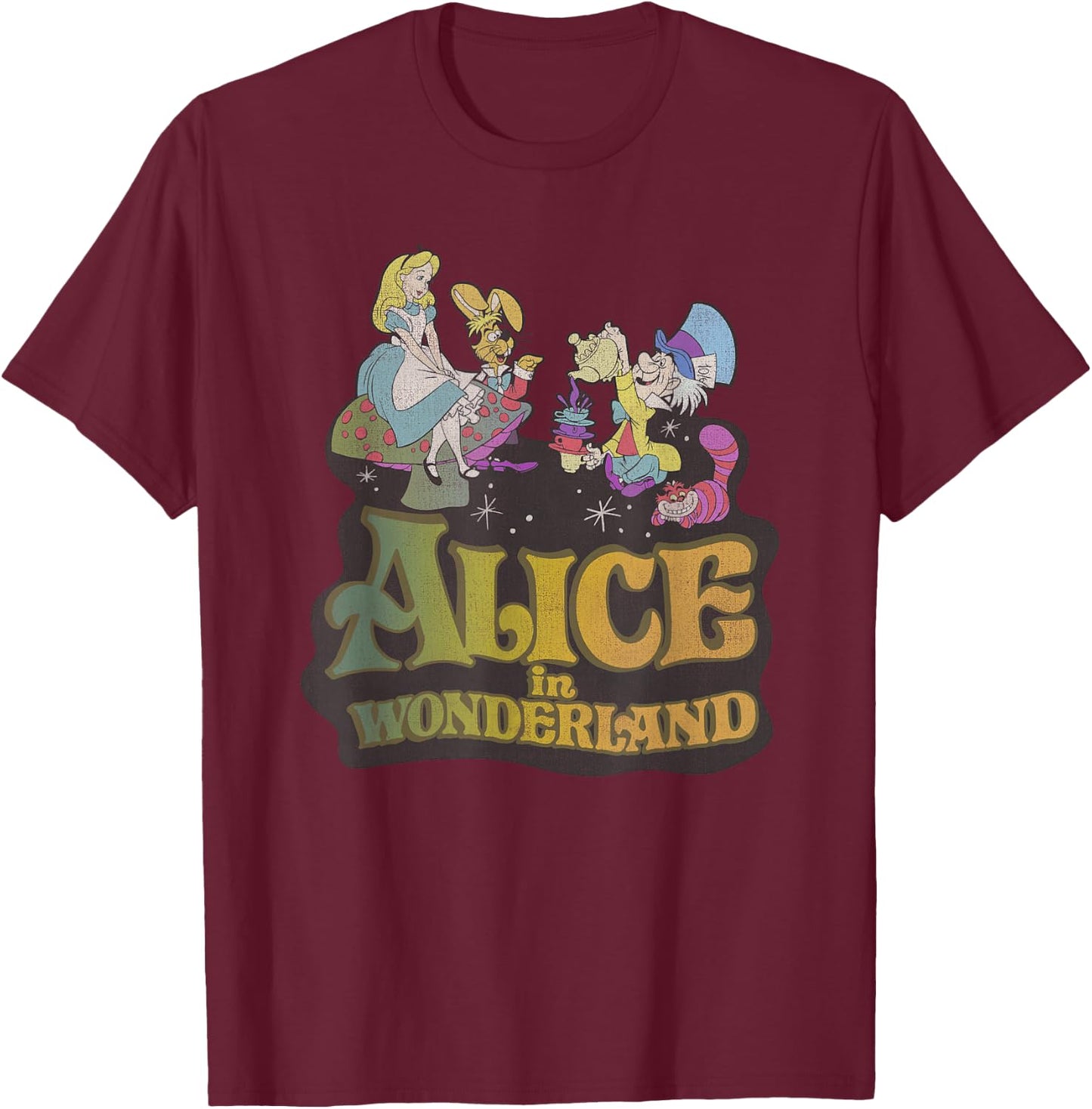 Disney Alice In Wonderland Mad Tea Party Movie Poster T-Shirt - T-Shirt | Maroon