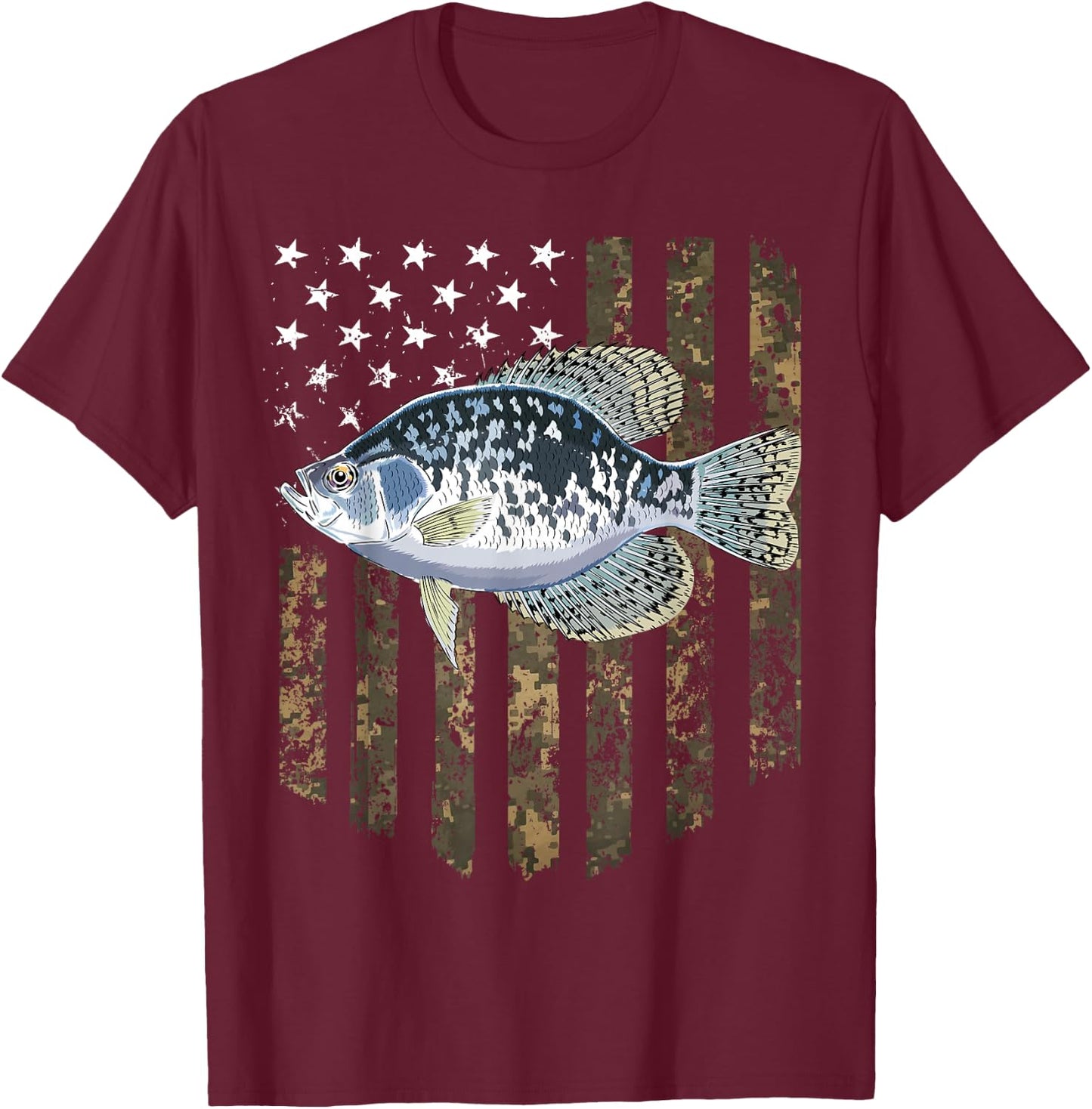 Camo American Flag Crappie Fishing 4th Of July T-Shirt - T-Shirt | Maroon