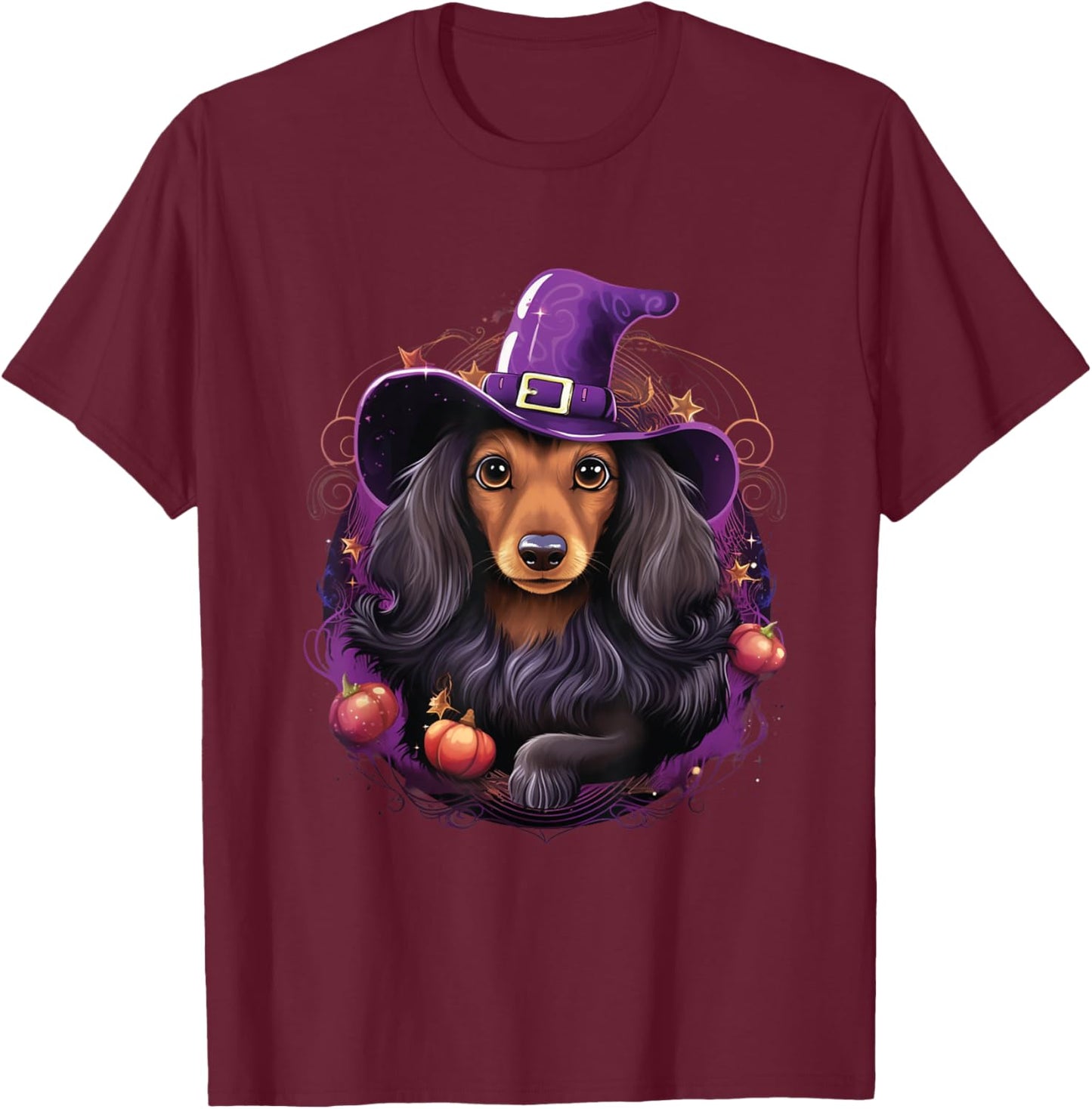 Cute Witch Funny Dachshund Halloween Costume Dog Lover Women Kids T-Shirt - T-Shirt | Maroon