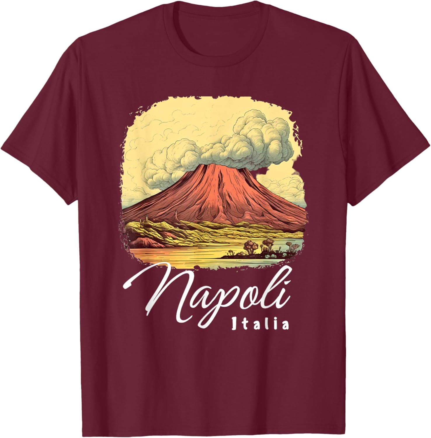 Retro Mount Vesuvius Napoli Italia / Naples Italy / Naples T-Shirt - T-Shirt | Maroon