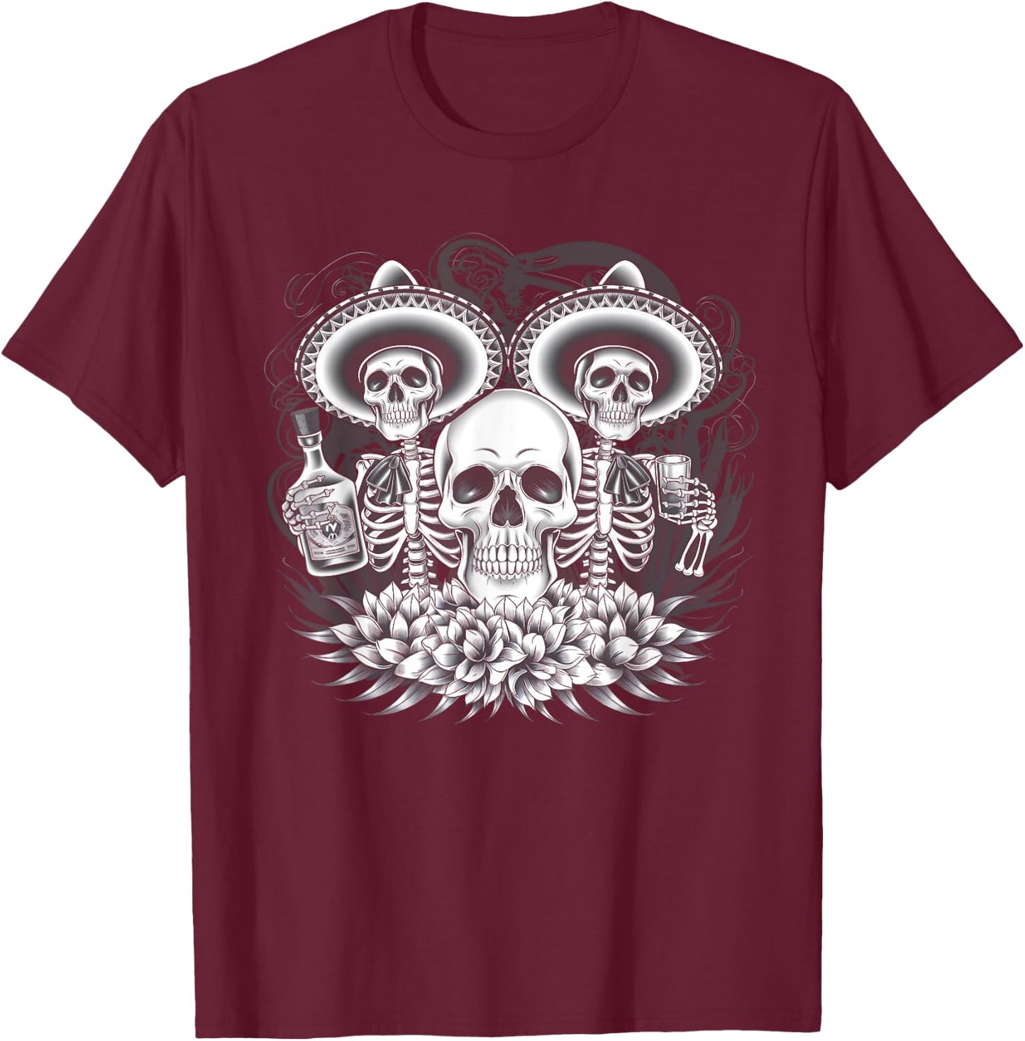 Mexico Vintage Skeleton Tequila Dia De Los Muertos Mexican T-Shirt - T-Shirt | Maroon