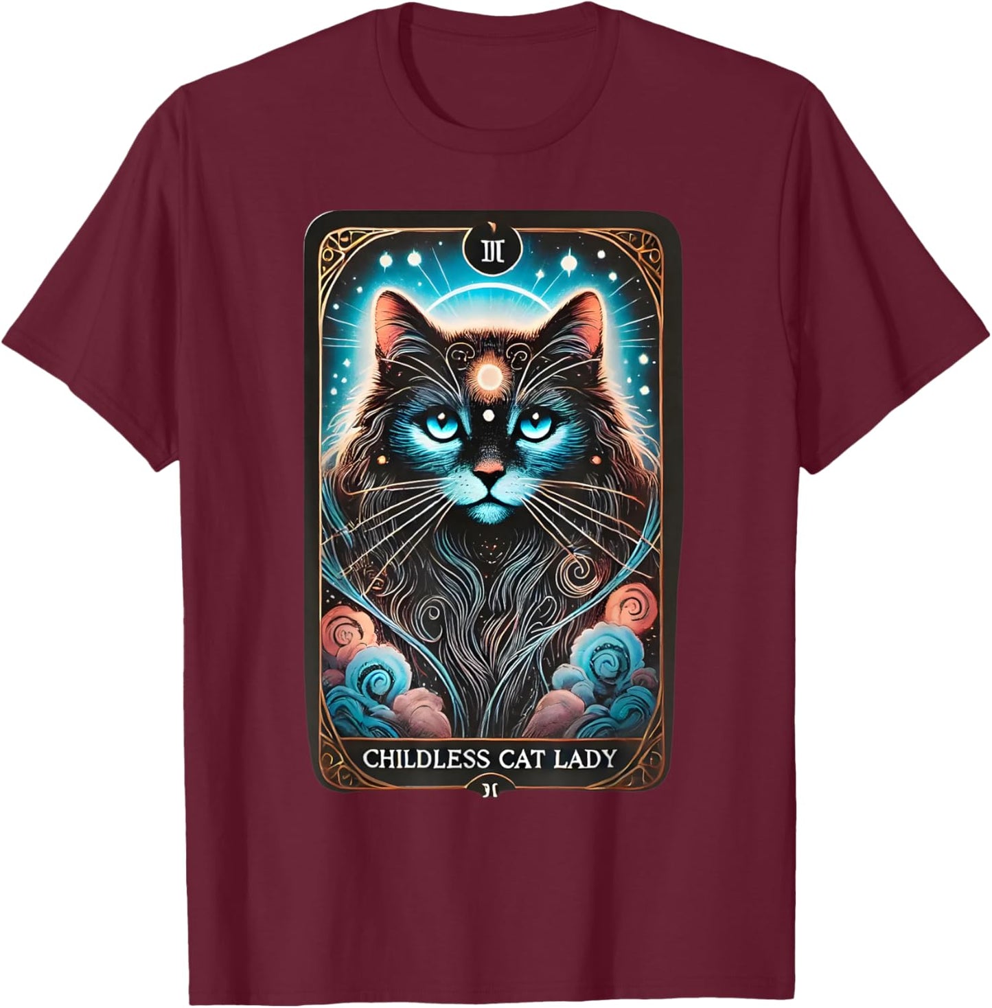 Childless Cat Lady Tarot Card T-Shirt - T-Shirt | Maroon