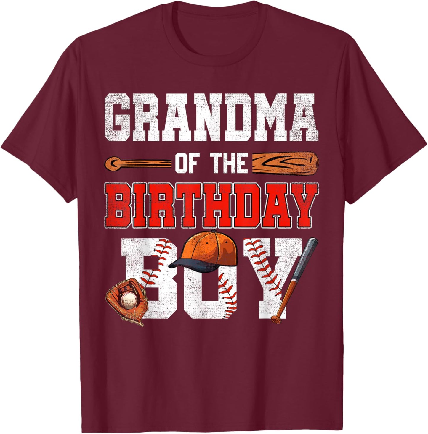 Grandma Of The Birthday Boy Baseball Bday Family T-Shirt - T-Shirt | Maroon