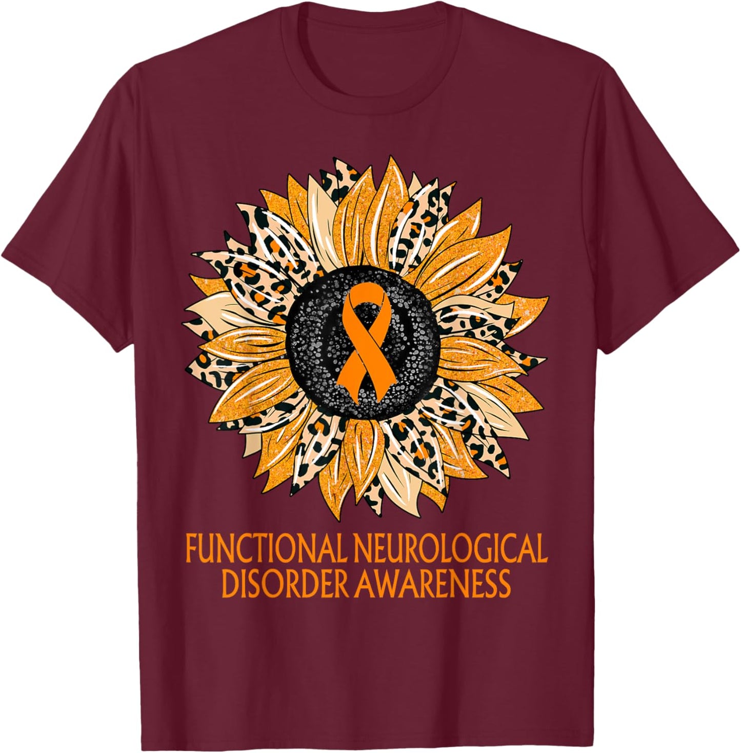 Leopard Sunflower Functional Neurological Disorder Awareness T-Shirt - T-Shirt | Maroon