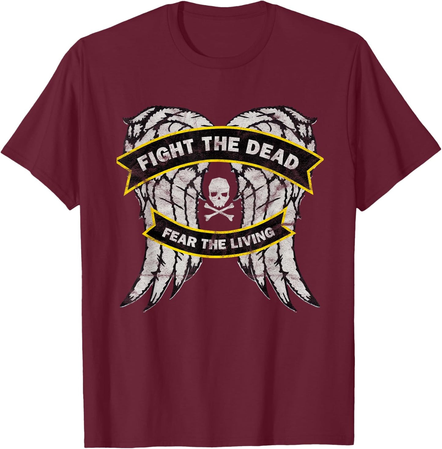 Fight the Dead Fear the Living Distressed Zombie Hunter T-Shirt - T-Shirt | Maroon