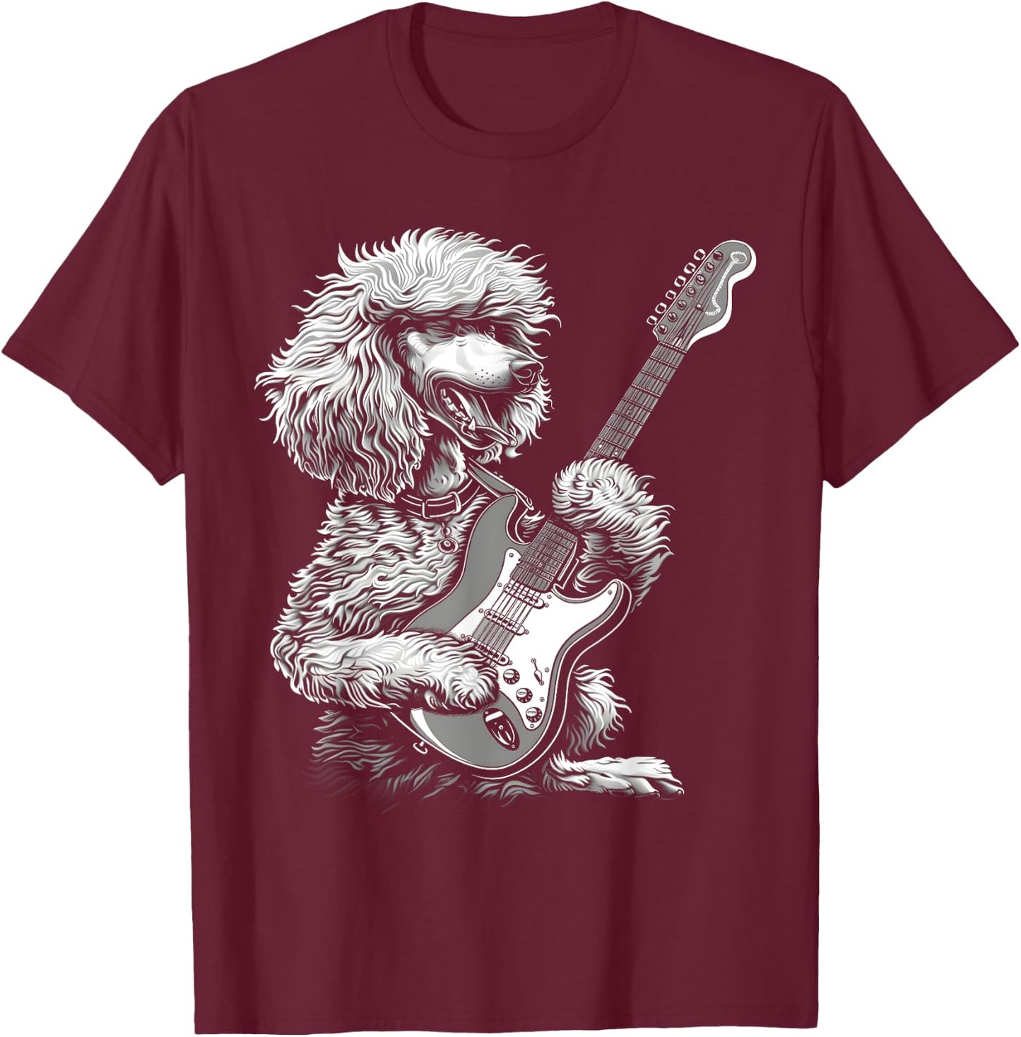 Funny Poodle Dog Playing Electric Guitar Rock Dog Dad T-Shirt - T-Shirt | Maroon