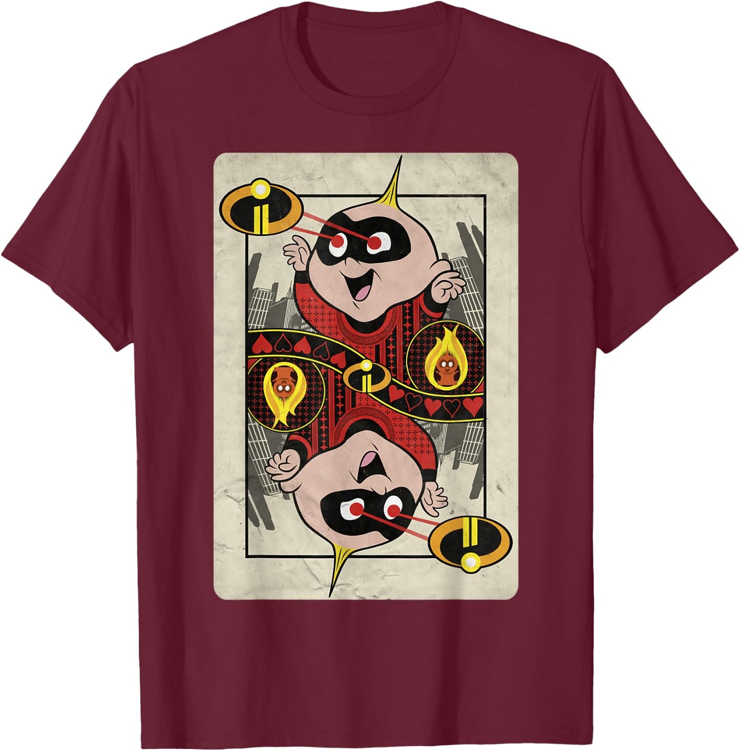 Disney Pixar Incredibles 2 Jack-Jack Hearts Playing Card T-Shirt - T-Shirt | Maroon