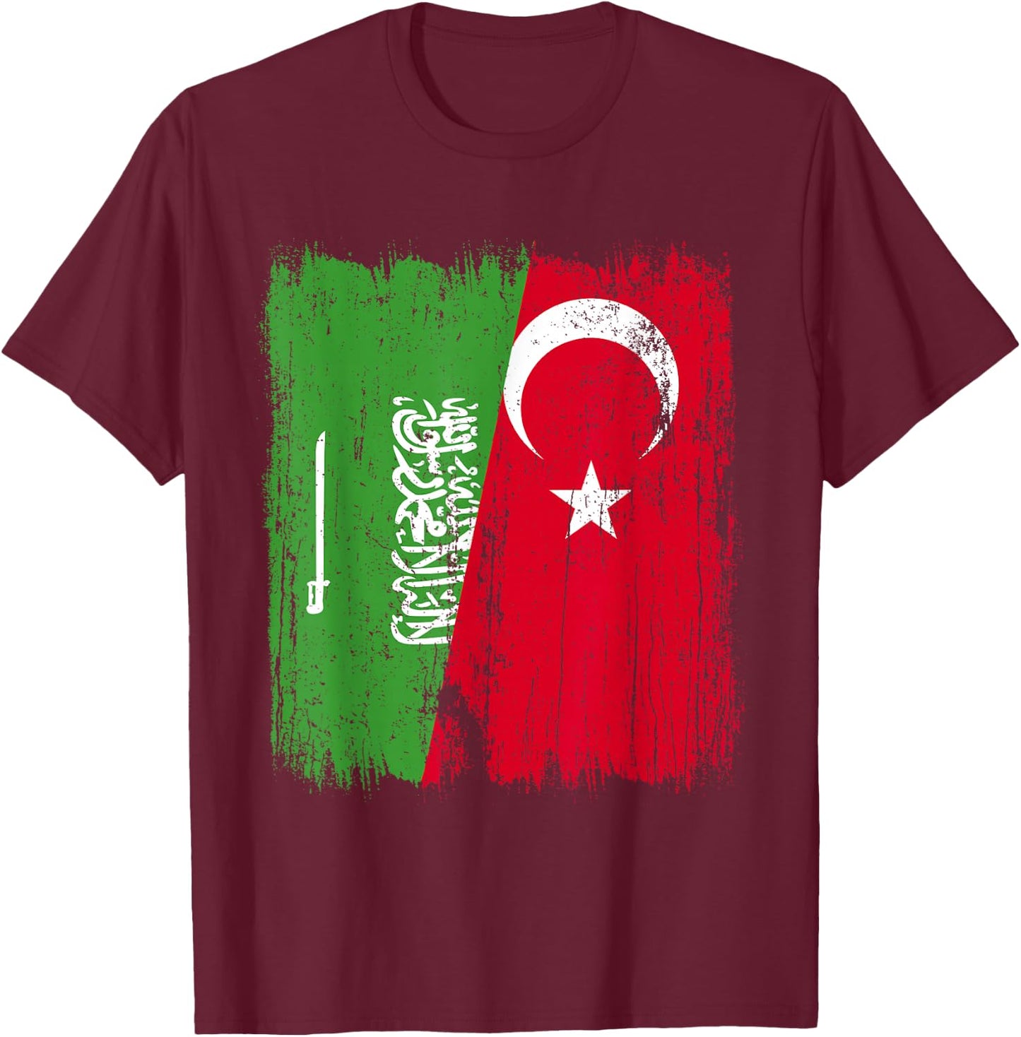 Saudi Arabia Turkey Half Flag Turkiye Saudi Arabian Turkish T-Shirt - T-Shirt | Maroon
