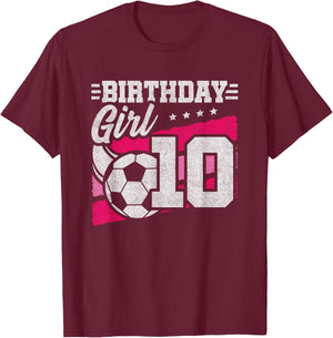 10 Year Old Soccer Birthday - Girls 10th Birthday Soccer T-Shirt - T-Shirt | Maroon