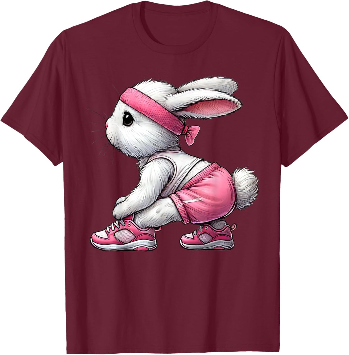 Easter Bunny Exercising Gym Fitness Workout Training T-Shirt - T-Shirt | Maroon