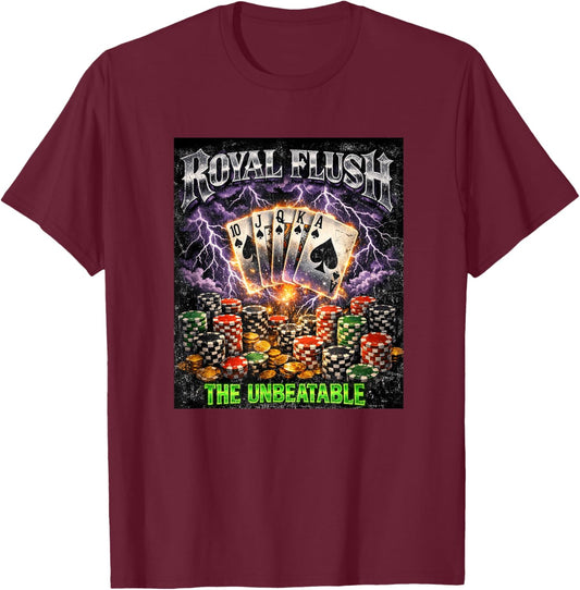 Poker Royal Flush The Unbeatable Retro Bootleg Card Player T-Shirt - T-Shirt | Maroon