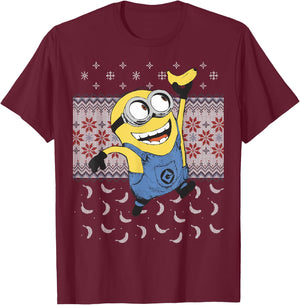 Despicable Me Minions Banana Ugly Christmas T-Shirt - T-Shirt | Maroon