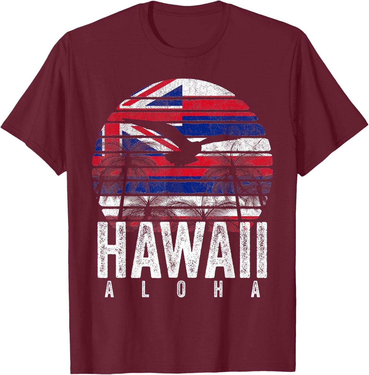 Retro Aloha Hawaii Flag Hawaiian Island Vintage Men Women T-Shirt - T-Shirt | Maroon