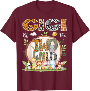 Gigi Of The Two Wild Animal Safari 2Nd Birthday Party T-Shirt - T-Shirt | Maroon