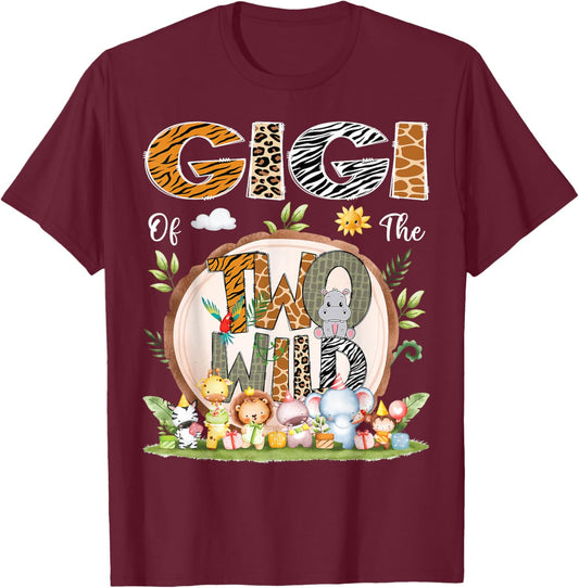 Gigi Of The Two Wild Animal Safari 2Nd Birthday Party T-Shirt - T-Shirt | Maroon