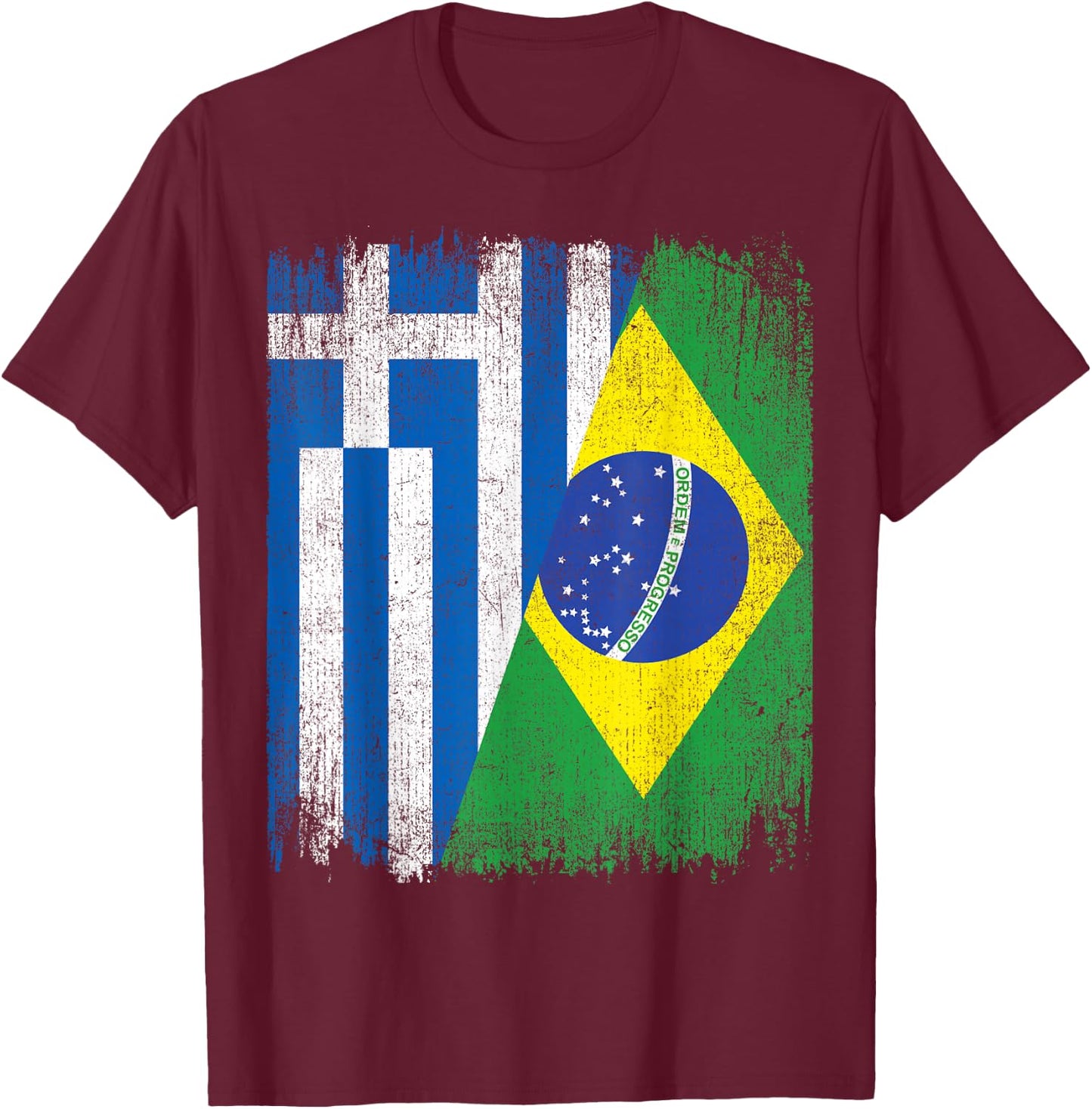 Half Greece Brazil Flag Greek Brazilian Pride Roots T-Shirt - T-Shirt | Maroon
