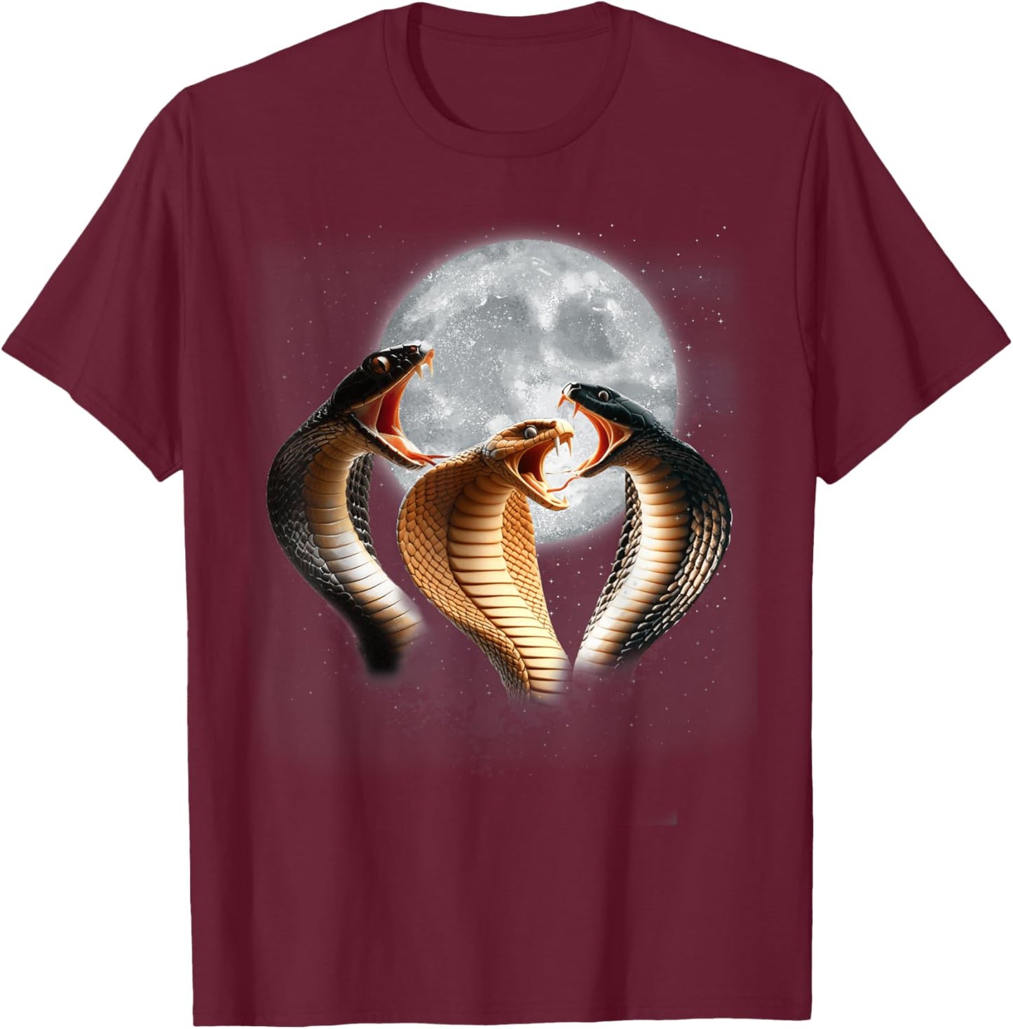 3 King Cobra Snakes Howling At The Moon Funny Venom Snake T-Shirt - T-Shirt | Maroon
