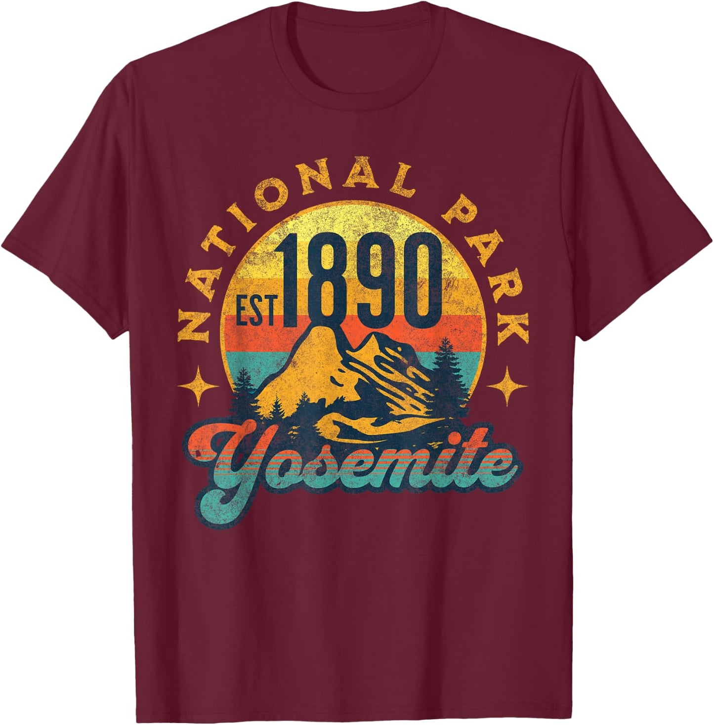 Yosemite California Nature Mountains Hiking Outdoors Vintage T-Shirt - T-Shirt | Maroon
