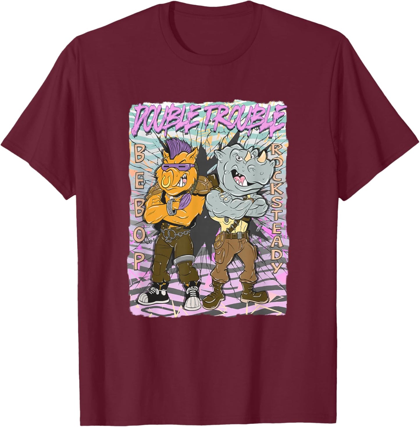 Teenage Mutant Ninja Turtles Double Trouble Bebop Rocksteady T-Shirt - T-Shirt | Maroon