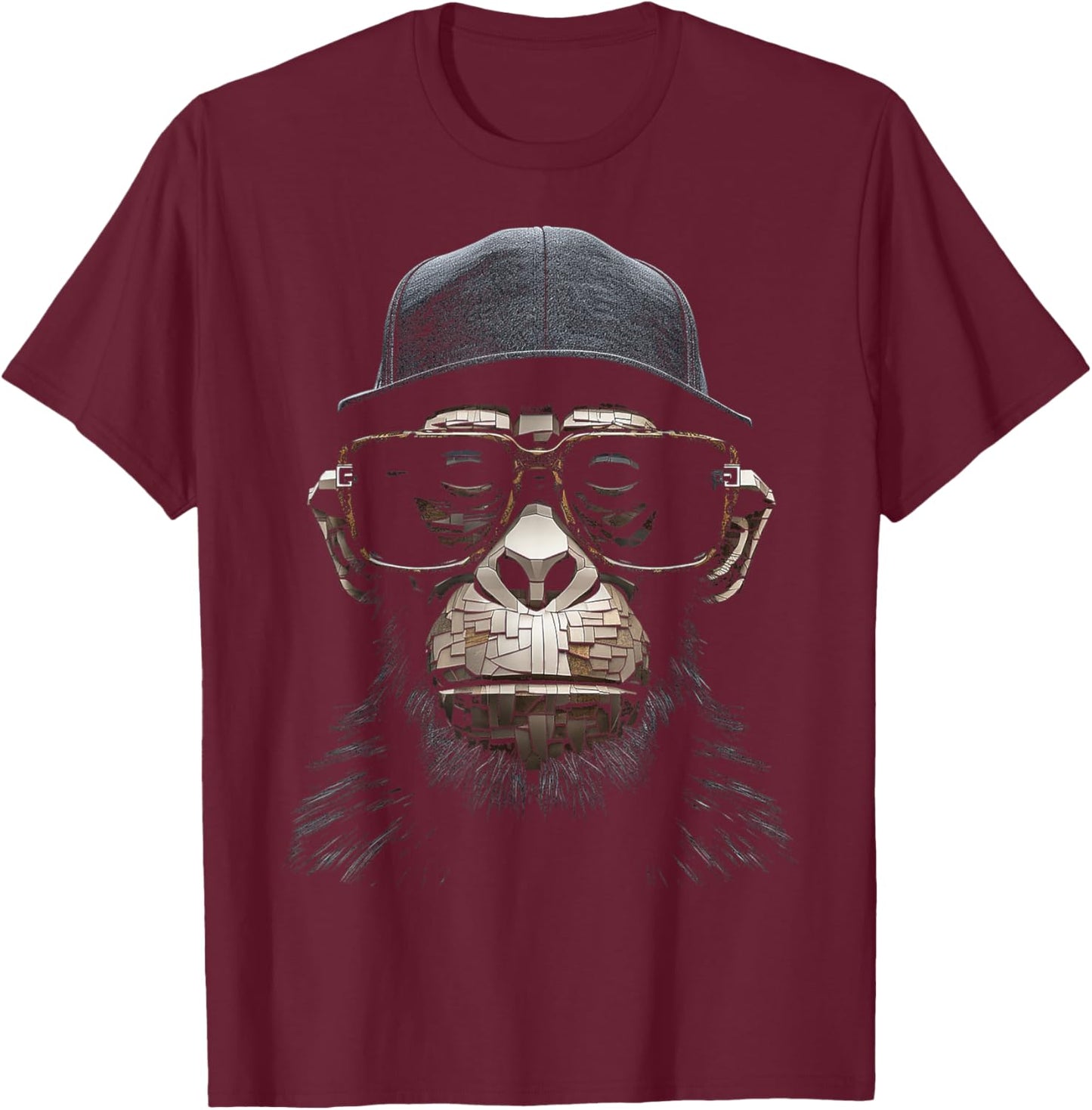 Monkey Drawing Human Art Animal Polygon Graphic Monkey T-Shirt - T-Shirt | Maroon