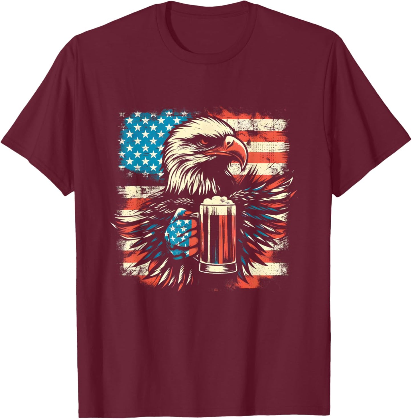 Bald Eagle Beer American Flag - Patriotic USA Beer Lover Men T-Shirt - T-Shirt | Maroon