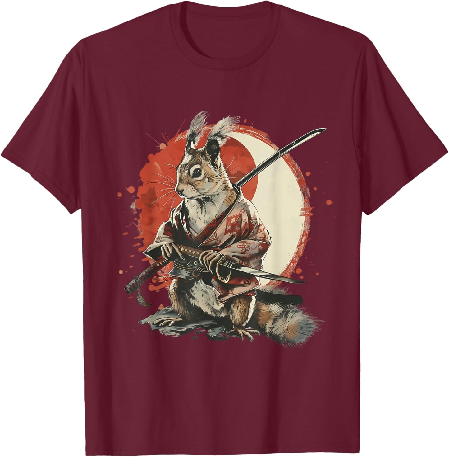 Samurai Squirrel Japanese Ninja Squirrel Japanese Warrior T-Shirt - T-Shirt | Maroon