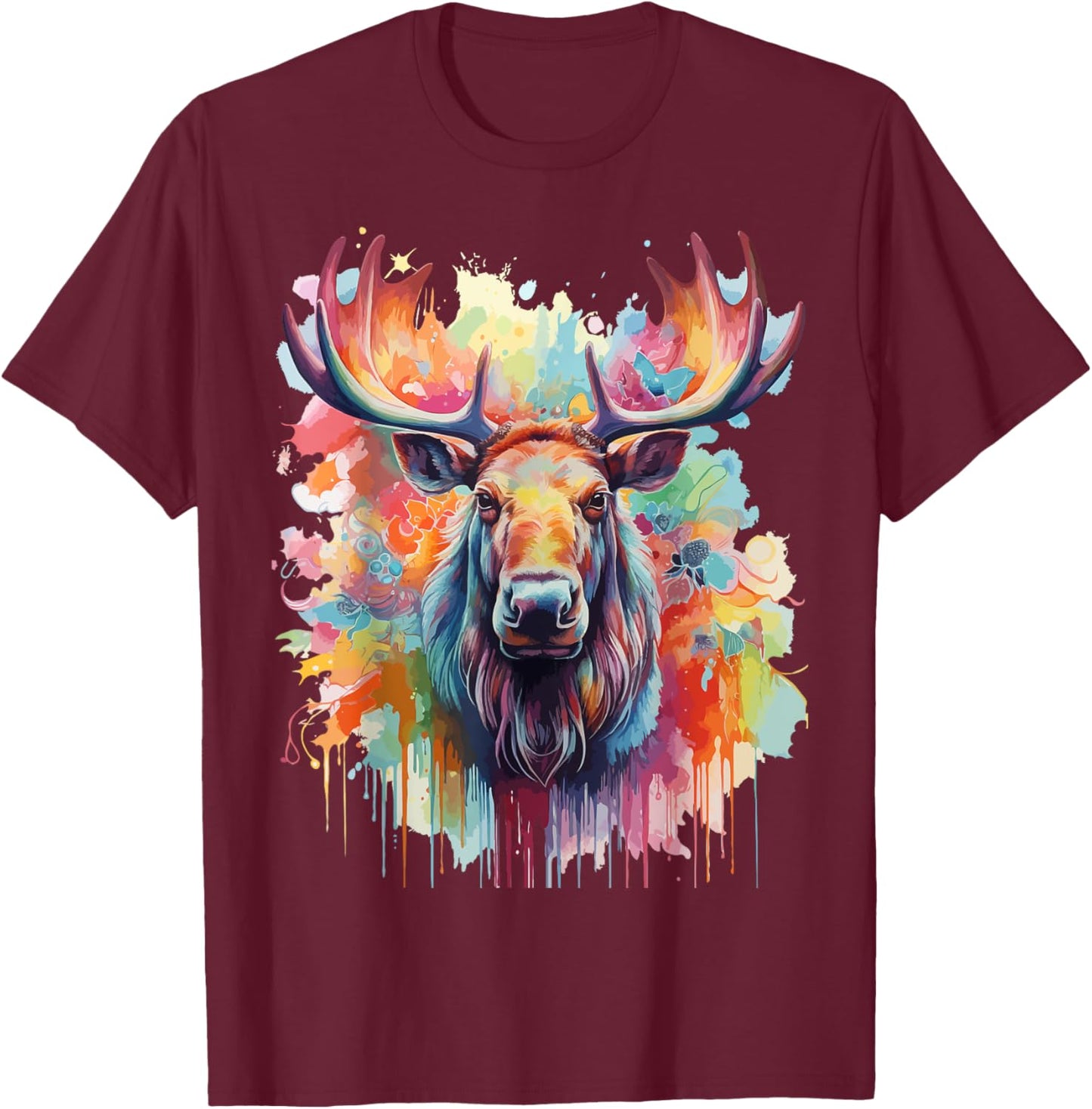 Pop Art Moose Lovers Design Funny Moose T-Shirt - T-Shirt | Maroon