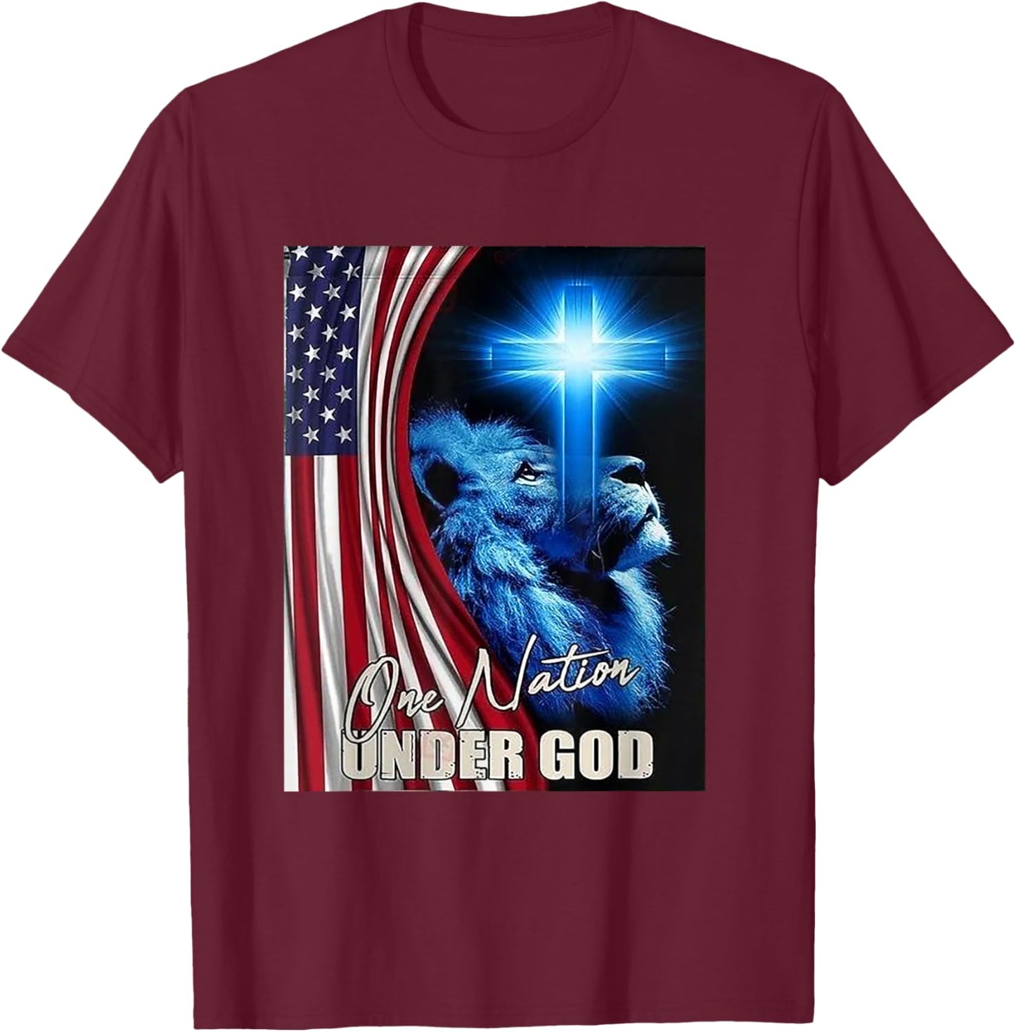 One Nation under God American Flag Lion T-Shirt - T-Shirt | Maroon