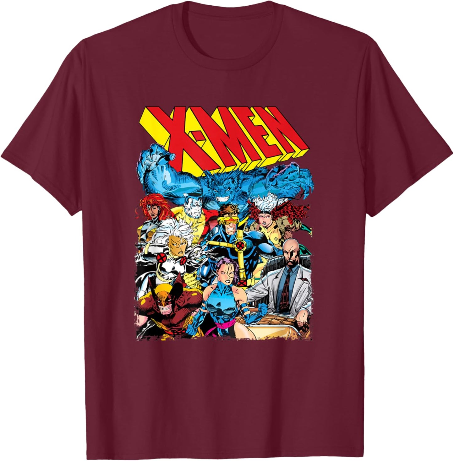 Marvel X-Men 80's Style Colorful Group Shot Poster T-Shirt - T-Shirt | Maroon