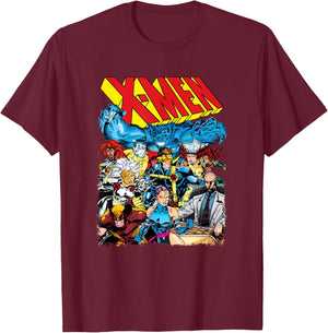 Marvel X-Men 80's Style Colorful Group Shot Poster T-Shirt - T-Shirt | Maroon