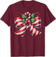 Cute Bow Candy Cane Coquette Christmas T-Shirt - T-Shirt | Maroon
