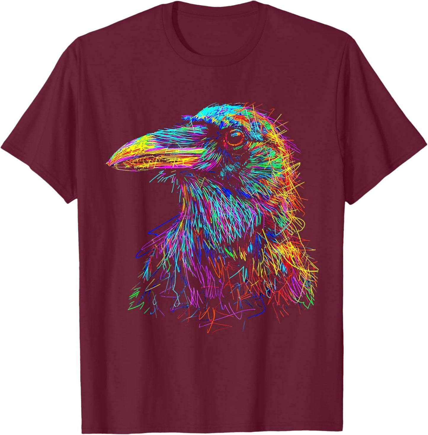 Raven Colorful Abstract Animal Bird Illustration Crow T-Shirt - T-Shirt | Maroon