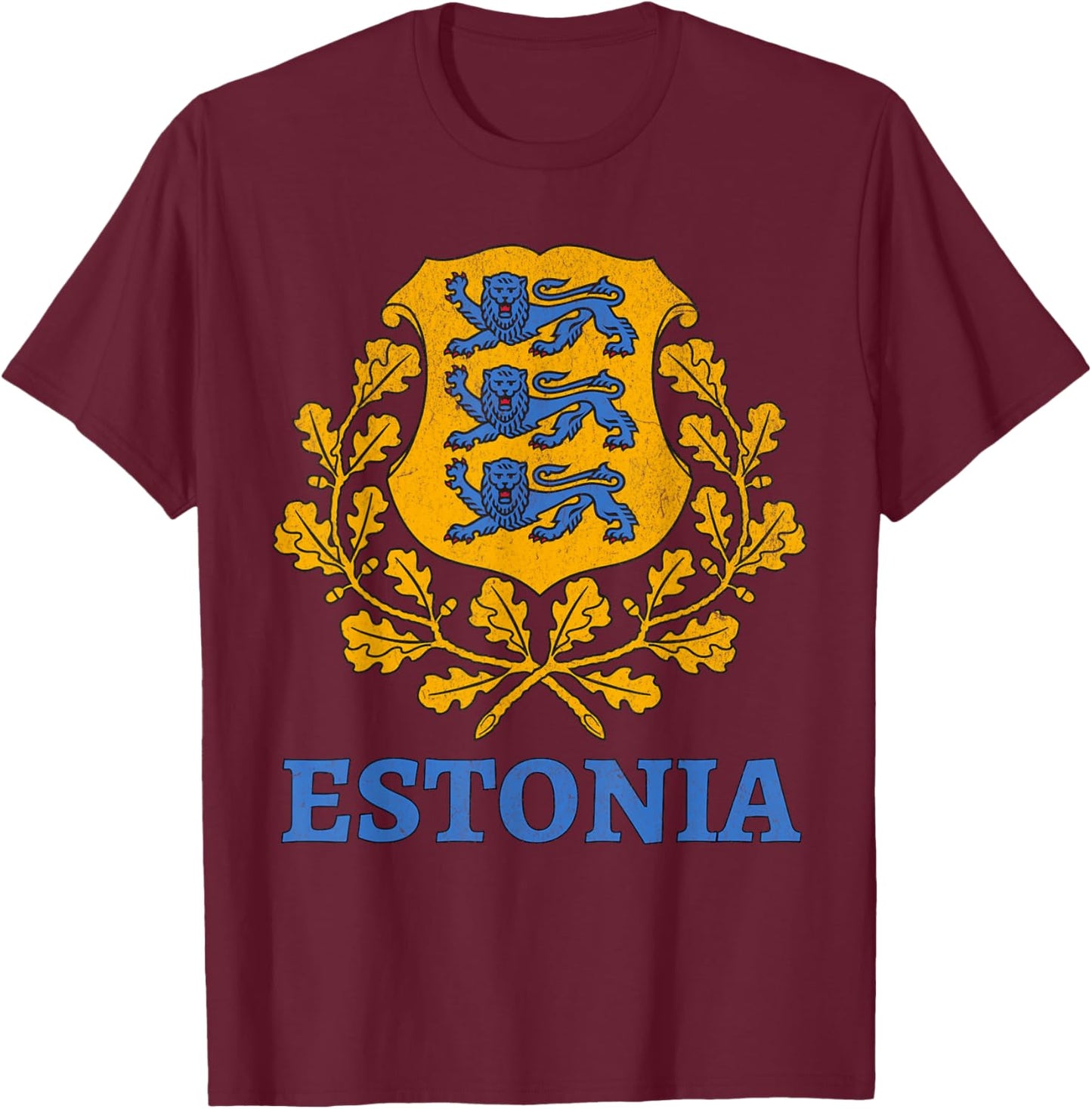 Estonia National Crest Emblem T-Shirt - T-Shirt | Maroon