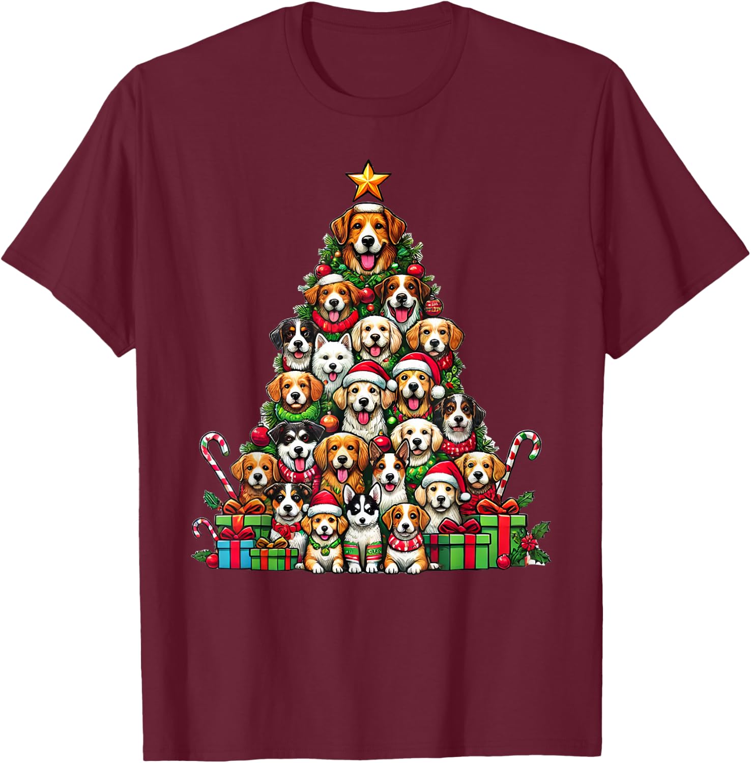 Dog Christmas Tree Funny Dog Xmas Women Girls Kids T-Shirt - T-Shirt | Maroon