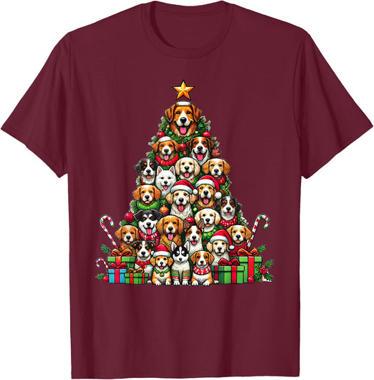 Dog Christmas Tree Funny Dog Xmas Women Girls Kids T-Shirt - T-Shirt | Maroon