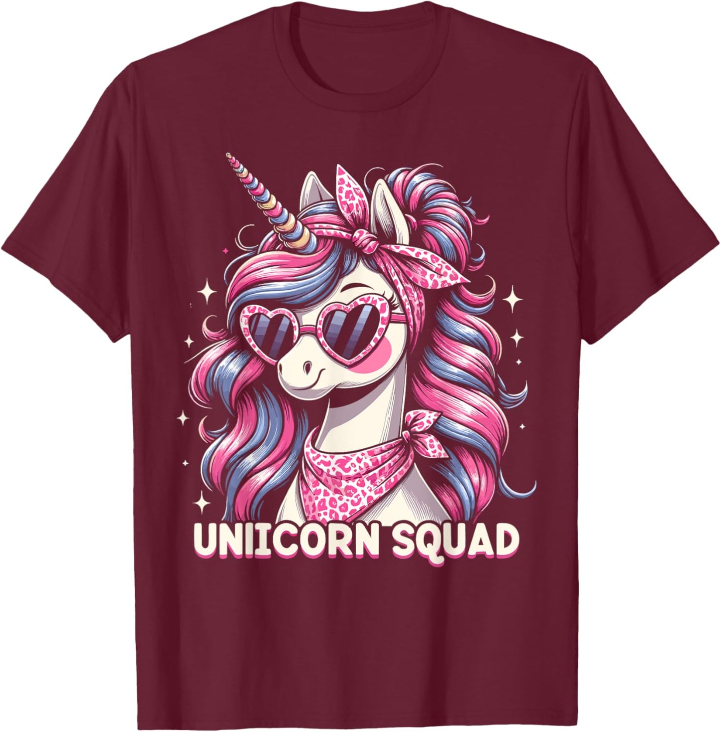 Unicorn Squad - Graceful Unicorn with leopard Bandana T-Shirt - T-Shirt | Maroon