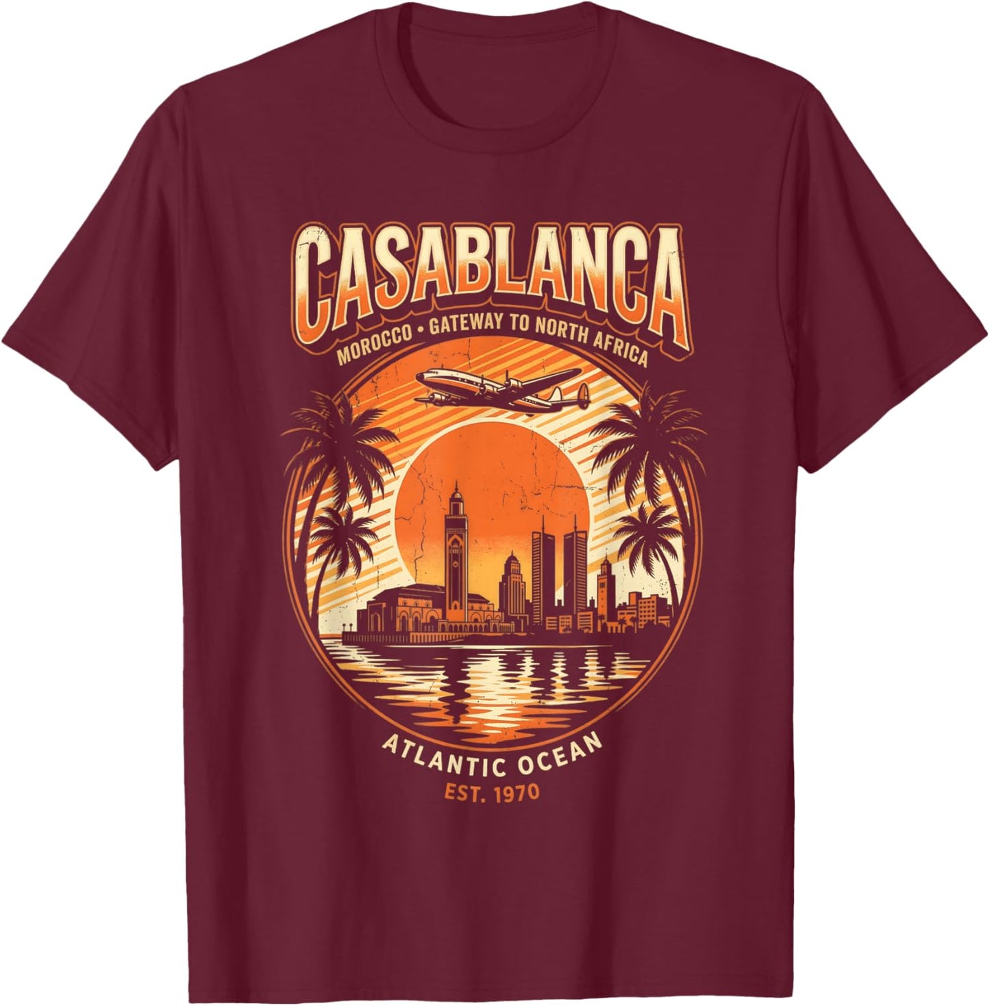Retro Casablanca Skyline T-Shirt - T-Shirt | Maroon