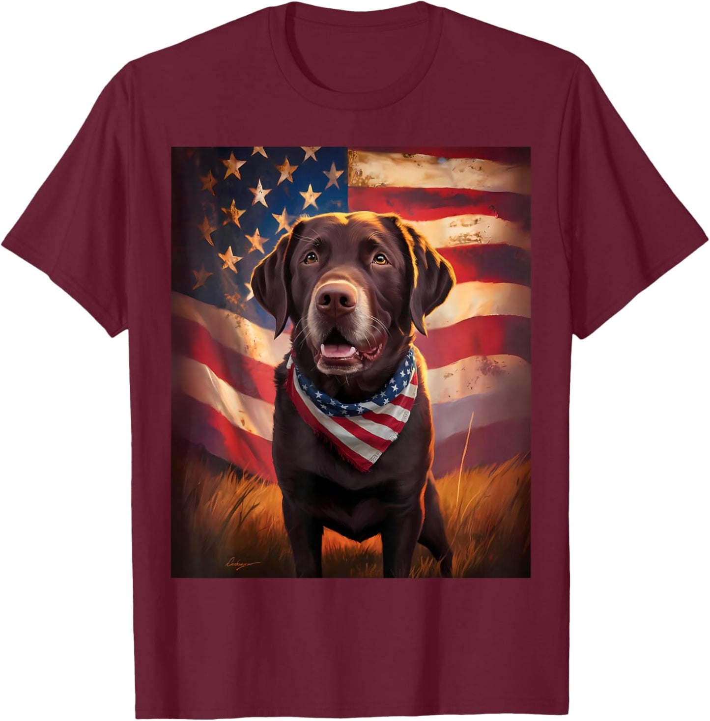 American Chocolate Labrador 4th of July Dog American Flag T-Shirt - T-Shirt | Maroon