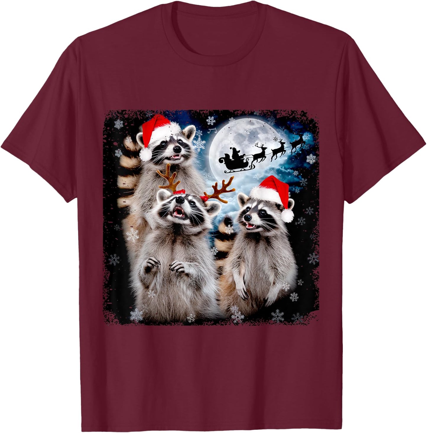 Funny Christmas Moon Howling Raccoon Xmas Men, Women, Kid T-Shirt - T-Shirt | Maroon
