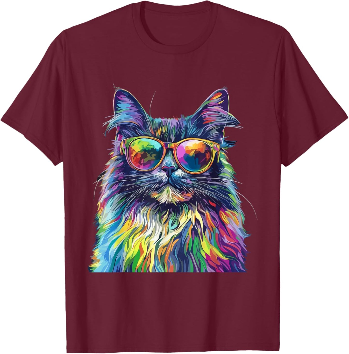 Maine Coon Cat Lover Wearing Pop Art Funny Maine Coon Cat T-Shirt - T-Shirt | Maroon