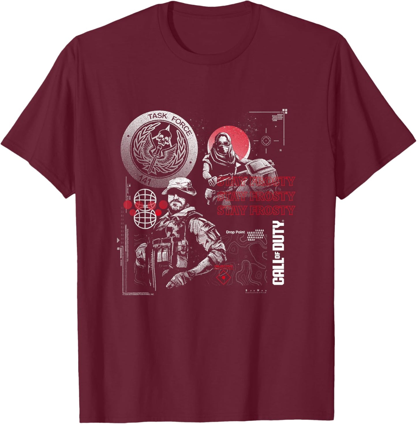 Call of Duty Task Force 141 Stay Frosty Black Men's -Adults Short Sleeve T-Shirt - T-Shirt | Maroon