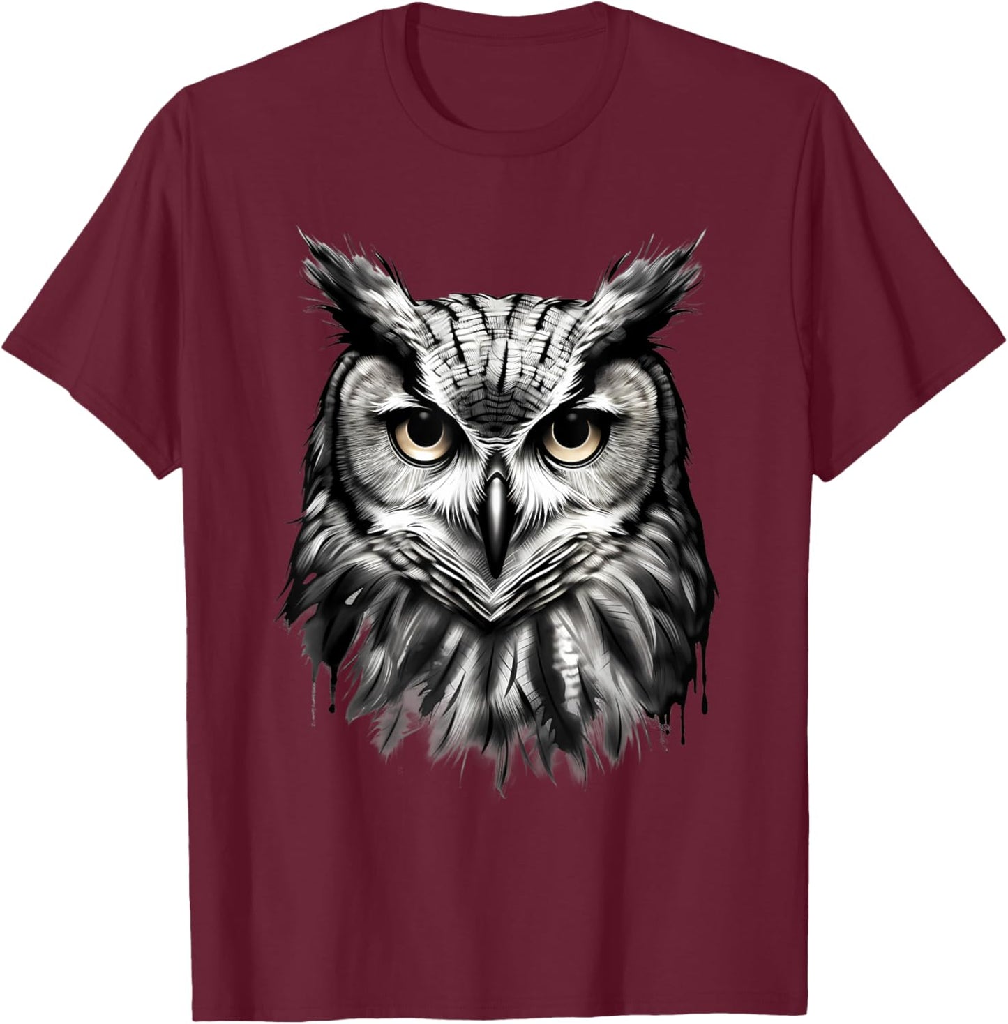 Owl Artwork Drawing Animal Lovers Animal Print Portrait T-Shirt - T-Shirt | Maroon