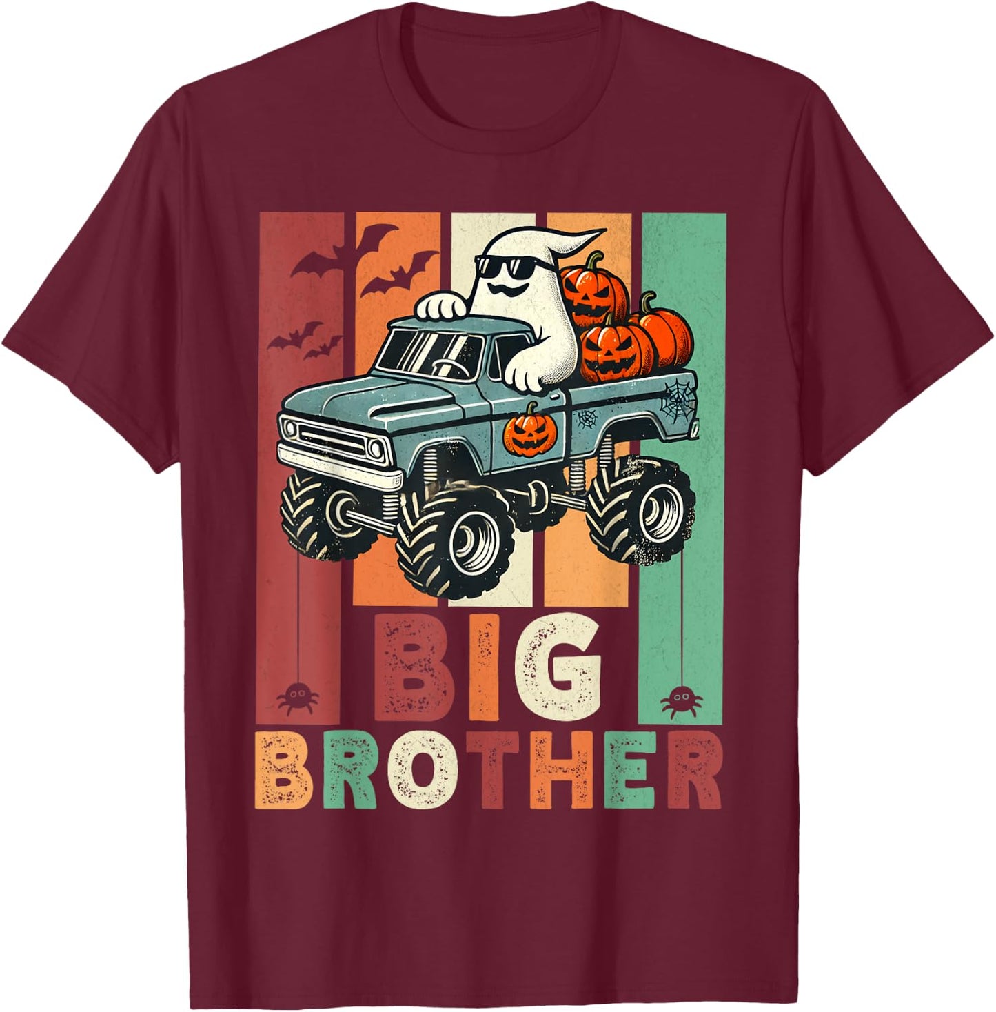 Vintage Ghost Monster Truck Halloween Big Brothers Pumpkins T-Shirt - T-Shirt | Maroon