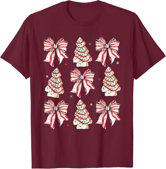 Coquette Bow Christmas Debbie Becky Jen Cake Lovers Girls T-Shirt - T-Shirt | Maroon